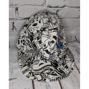 Vintage Miami Ink All Over Design Mens Hat Cap OSFM Blue‎ Star Snake Koi Skull